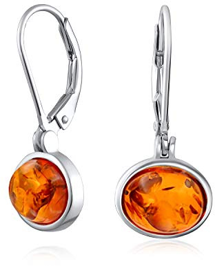Orecchini A Goccia Semplici Con Castone A Leva Con Pietre Preziose Ovali In Ambra Miele Per Adolescenti 7Mm In Argento 925