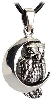 Budawi® Eule im Mond Anhänger Kettenanhänger 925er Silber mit Lederband