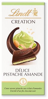 Lindt - Tablette Délice Pistache Eclats D'Amandes CREATION - Chocolat Noir, 150g
