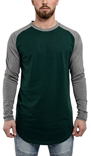 Blackskies Baseball Longsleeve T-Shirt | Langes Oversize Fashion Basic Langarm Raglan Herren Longshirt Long Tee Melliert - Grün-Grau Medium M