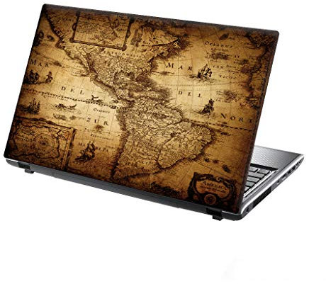 TaylorHe 15.6 inch 15 inch Laptop Skin Vinyl Decal with Colorful Patterns and Leather Effect Laminate MADE IN England Vintage Map