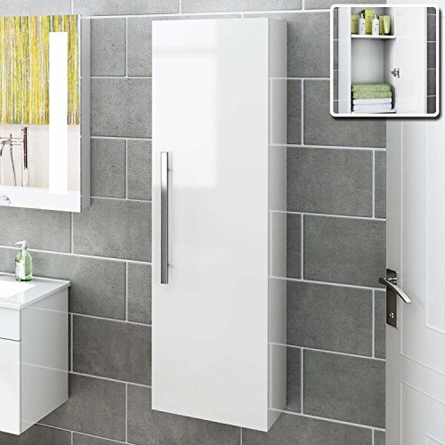 1200 mm Tall White Bathroom Furniture Wall Hung Modern Cupboard Cabinet Storage Unit MF822