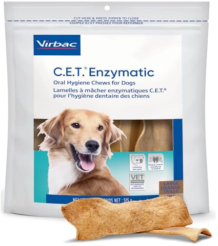 Virbac C.E.T.® Enzymatic Oral Hygiene Chews for Dogs, Large - Plaque & Tartar Control - Single Layer Beefhide with Exclusive Dual-Enzyme System & Tasty Chicken Flavor - Easy to Give Dog Dental Chew