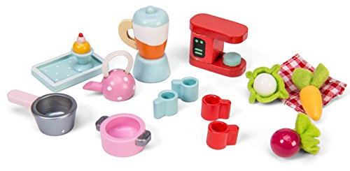 Le Toy Van Wooden Tea-Time Dolls House Accessories Set With Blender, Coffee Machine, Kettles, Tray and More