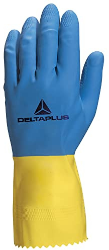 Deltaplus VE330BJ09 Latex-Haushaltshandschuh Duocolor 330, Blau-Gelb, Größe 9/10