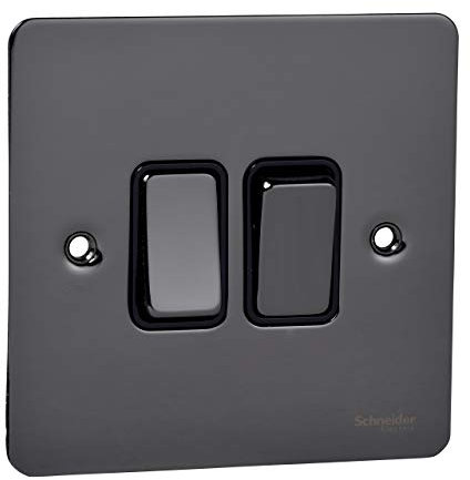 Schneider Electric GU1222BBN Ultimate Flat Plate, Black Nickel with Black Insert, Double, 2 Way Light Switch, 16 AX