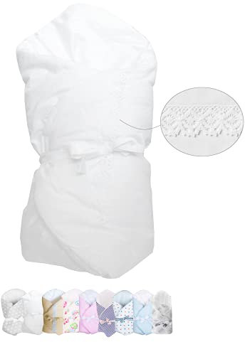 Vizaro - BABYHÖRNCHEN - Einschlagdecke - Wickeltuch - Decke - Pucksack - sehr weich - 100% REINE BAUMWOLE - Made in EU - ÖkoTex - SICHERES PRODUKT - K. Weiße Stickerei