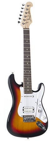 J & D E-Gitarre, 3/4 elektrische Gitarre für Anfänger mit Single Coil Tonabnehmer, Electric Guitar in hochglanz Sunburst, ST-Style Mini