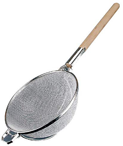 Heavy Duty Strainer - Large 14 inch/350(Dia)mm, Stainless Steel & Wood, Double Mesh, Drain Rice & Pasta Easily, C832