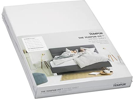 TEMPUR -FIT Spannbetttuch aus Jersey Baumwolle gemischt mit Elasthan, sehr dehnbar, geeignet für Matratzen zwischen 140/160 cm x 200/220 cm, maschinenwaschbar und frei von Chemikalien, weiß