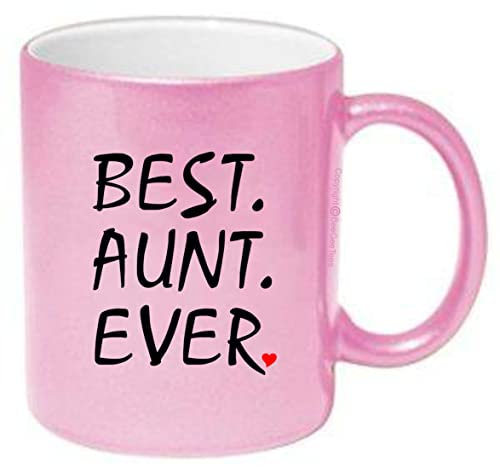 BEST AUNT EVER 11 or 15 oz Ceramic Coffee or Tea Mug in White, Metallic Pink, Silver or Gold Cup. Happy Birthday Gift by BeeGeeTees 01895 (11 oz, Metallic Pink) by BeeGeeTees