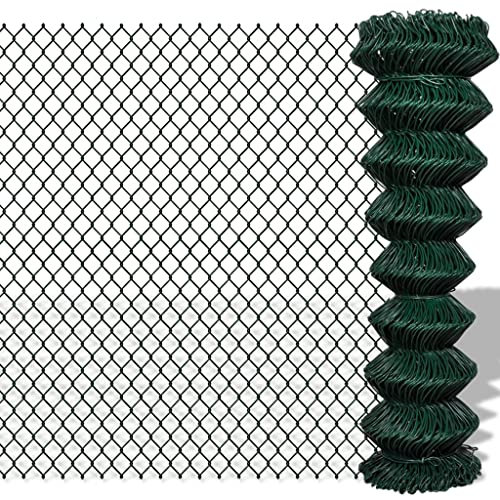 vidaXL Chain-Link Mesh Fence - 1.5x15m Green PVC-Coated Wire Mesh Panel, UV Resistant Weatherproof Fencing for Garden/Patio Privacy