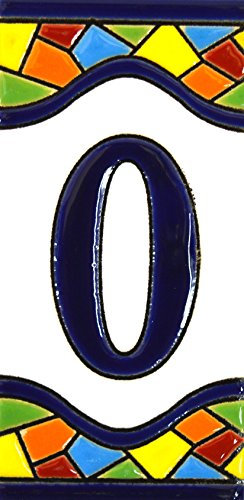Letreros con numeros y letras en azulejo de ceramica policromada, pintados a mano en técnica cuerda seca para placas con nombres, direcciones y señaléctica. Texto personalizable. Diseño MOSAICO MEDIANO 10,9 cm x 5,4 cm. (LETRA O)
