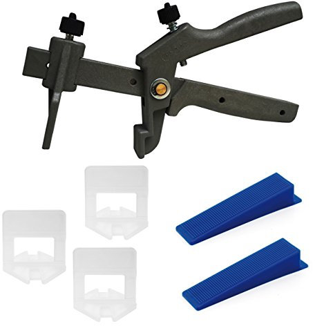 Lantelme Fliesen-Nivelliersystem mit 100 Zuglaschen, 50 Keilen und Zange – Verlegehilfe für präzise Fliesenverlegung mit 1 mm Fugenbreite – Ideal für Boden- und Wandfliesen