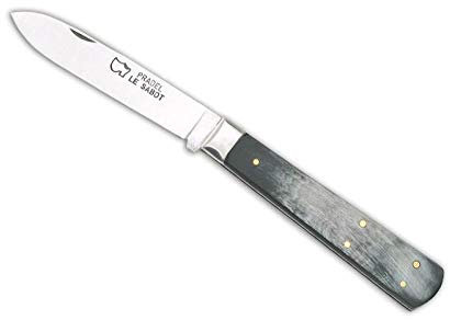 au sabot couteau LE PRADEL », lame de 7,5 cm en acier carbone XC 75, manche 9,5 cm corne, mitre acier.
