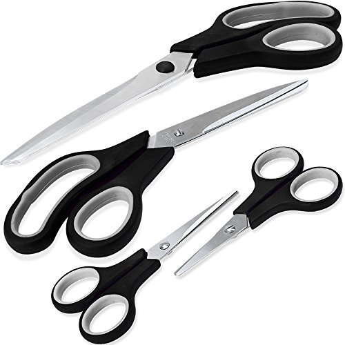 Deuba® Scheren Set Edelstahl 4 teilig Soft-Grip 25cm Haushaltsschere 21cm Stoffschere 14cm Bastelschere 12cm Küchenschere Ostern Basteln Geschenke