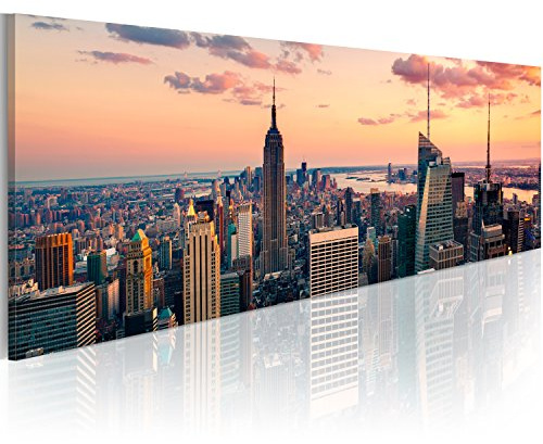 B&D XXL - Leinwandbild Skyline NY City, 135x45 cm, 1-teilig, Schlafzimmer | Hochwertige Leinwand, sofort aufhängbar, ideal fürs Wohn- oder Schlafzimmer, wasserfest und lichtecht, langlebig, stilvoll