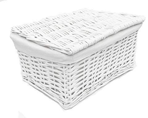 topfurnishing White Lidded Wicker Storage Toy box Empty Xmas Hamper Basket Lining (White, Large (40x30x20cm)