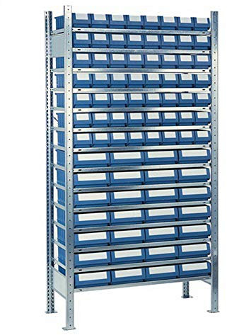 Steck-Grundregal H2000xB1000xT400mm 14 Böden Kästen: 56xGr. 4, 28xGr.5 blau