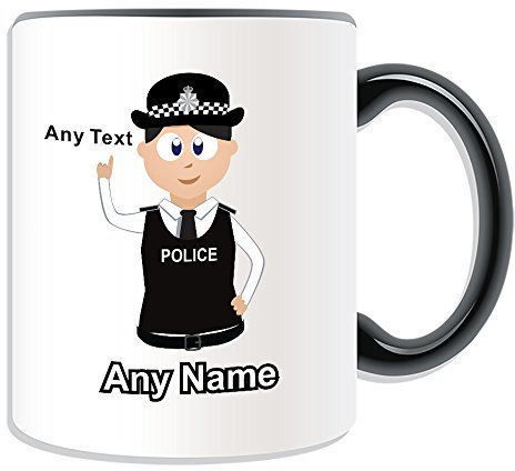 Personalised Gift - Police Constable / Sergeant / (Chief) Inspector Mug (Police Design Theme, Colour Options) - Any Name / Message on Your Unique - PC SGT INSP CID DS - Dark / Black Hair Policewoman Hat Cap 1 - Detective