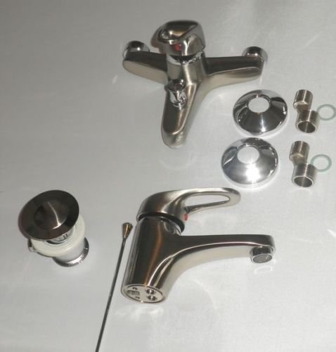 SET Waschtisch + Badewannenarmatur Einhandmischer edelstahl