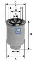 UFI Filters, Filtro Gasolio 31.832.00, Filtro Carburante per Ricambio, Adatto ad Auto, Applicabile su Diversi Modelli come Ebro, Ebro Nissan Patrol, Ford Maverick, London Taxi Company, Nissan