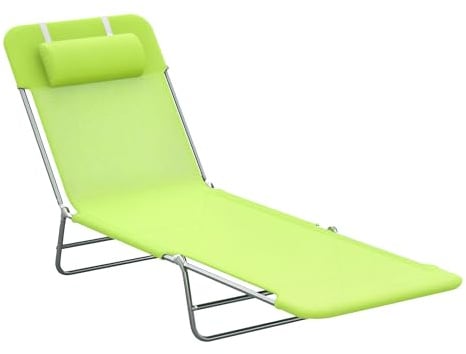Outsunny Sun Bed Chair Garden Lounger Recliner Adjustable Back Relaxer Chair Furniture Light Green