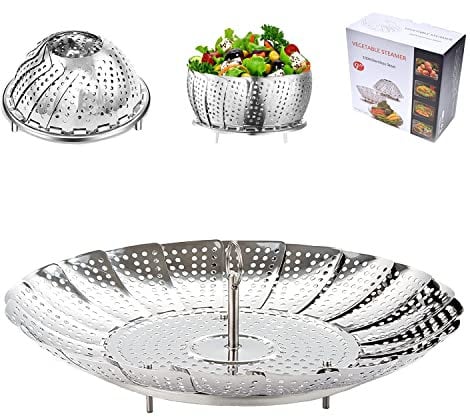 BangShou Panier Vapeur Inox, 9'' Cuit Vapeur Inoxydable pour Autocuiseur, Panier pour Cuire à la Vapeur, Fleur Marguerite Cuisson Vapeur, Pliable Vegetable Steamer Accessoire