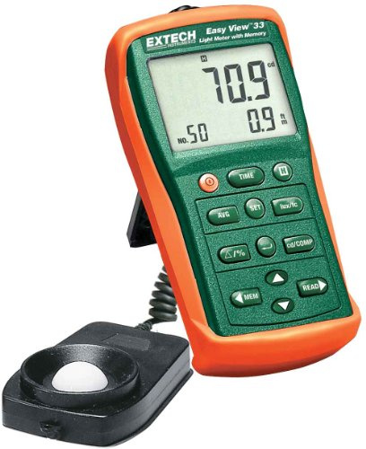 Extech EA33 EasyView Light Meter with Memory, 99990 Fc, 999900 Lux | 5 ranges, 0.001 Fc / 0.01 Lux resolution, +/-3%, stores 50, relative, cosine and color corrected, stand