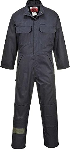 Portwest FR80 Bizflame Work+ FR Coverall Concealed Stud Front Rule Pocket | Navy, X Large, EN 61482-1-2 Class 1, EN 1149-5, Secure Fit, Side Access Openings, Radio Loops, Triple-Stitched Seams