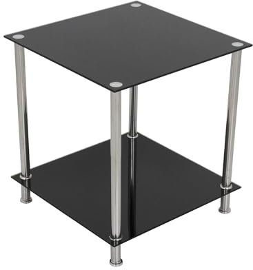AVF Black Glass Lamp Table, 2 Shelf, Chrome Legs, Living Room Use