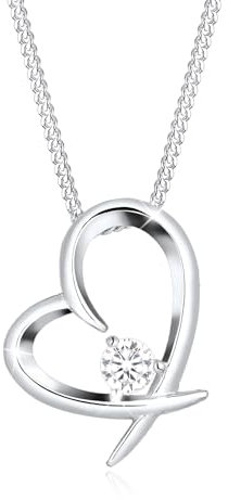 Elli Halskette Damen Herz Geschwungen mit Zirkonia Kristallen in 925 Sterling Silber