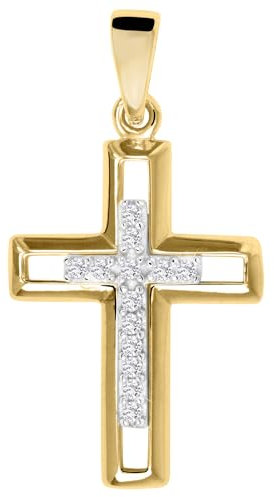 My Gold Anhänger Kreuz (Ohne Kette) Echtes Gelbgold 333 Gold (8 Karat) Zirkonia 29mm x 15mm Goldkreuz Cross over V0010823