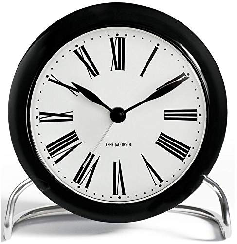 Arne Jacobsen Tischuhr Ø11 cm Roman Snoozefunktion Originaldesign, Weiss