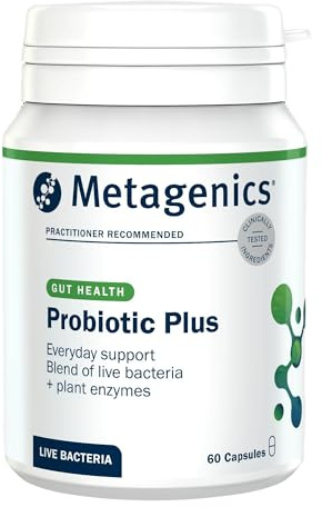 Metagenics - Probiotic Plus - with Live Bacteria - Blend of 7 Bacterial Strains & Plant Enzymes for Digestive Health - 60 Capsules
