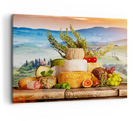 ARTTOR Leinwandbild 100x70cm Wandbild Küche - 2902 | Toskana Käse Obst Groß Wanddekoration Wohnzimmer Schlafzimmer Küche Wanddeko Wand Kunstdruck Wandkunst Wall Decor ARTTOR