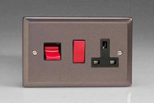 XR45PB - Varilight - Classic - Pewter - 45 Amp Cooker Switch & 13 Amp Switched Plug Socket - Black Inserts