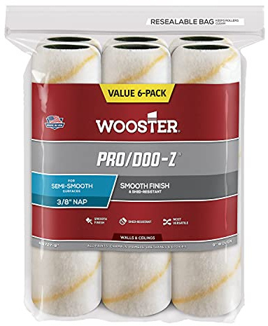 Wooster Brush RR727-9 Pro/Doo-Z Nap Rollers, 3/8-Inch, 6-Pack , White