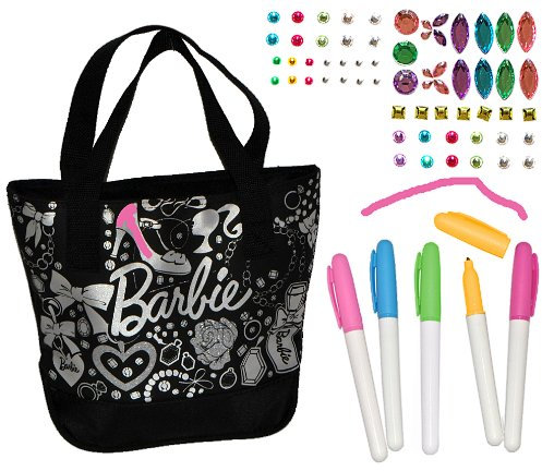 Bastelset zum Bemalen für Umhängetasche/Schultertasche - Barbie Puppe - abwischbar groß - Kindertasche Tasche Stoff Mädchen Tragetasche