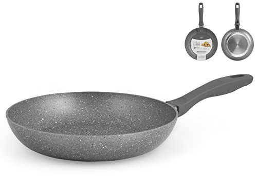 H&H Stone Padella Antiaderente con Fondo Induzione, Pietra, Grigio, 32 cm