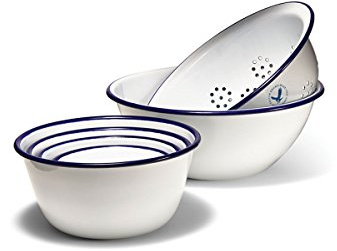 Falcon Genuine Enamelware Prep Set (Classic White with Blue Rim)