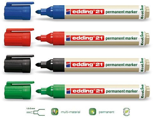 EDDING 21 Permanentmarker 1-5mm | Neuheit Eco-Line Serie | In verschiedenen Farben und Mengen wählbar (4, Sortiert)