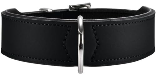 HUNTER Hundehalsband BASIC, Farbe: schwarz, Pflegeleichtes Spaltleder, Raffinierte Nahtführung, Dezentes Design, Größe: 65