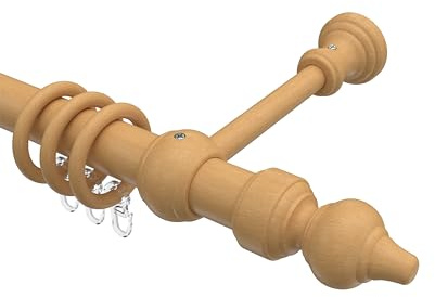 INTERDECO Gardinenstange 28 mm, klassische Vorhangstange aus Holz, Buche, zur Wand- und Deckenmontage, Typ 10280302, 160 cm
