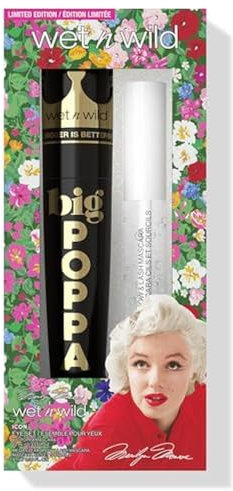 Wet n Wild Marilyn Monroe Big Drama Eye Set, Volumizing Black Mascara und Clear Lash & Brow Mascara Set, Pflegende Formel mit Rizinusöl, Provitamin B5 und Sojaprotein für vollere Wimpern