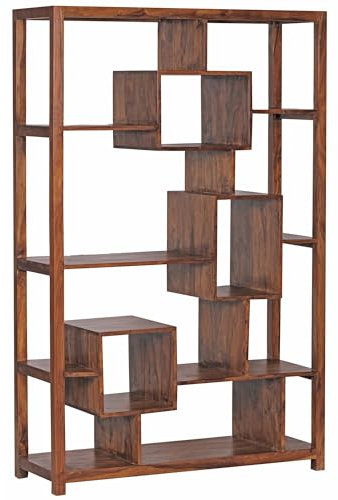 Wohnling Bücherregal 115x180x40 cm Sheesham Massivholz Holzregal Stehend Offen, XXL Regal Wohnzimmer Standregal Landhaus-Stil, Raumteiler Freistehend