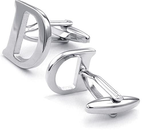 HONEY BEAR 1 Paar Herren Edelstahl Manschettenknöpfe Hochzeit Cufflinks Manschettenknopf Silber Buchstabe (D)