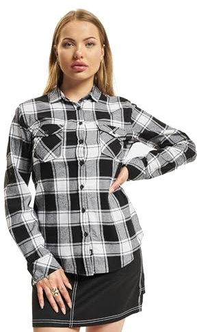 Brandit Women Amy Flannel Shirt Long S, Donna, white/black, S