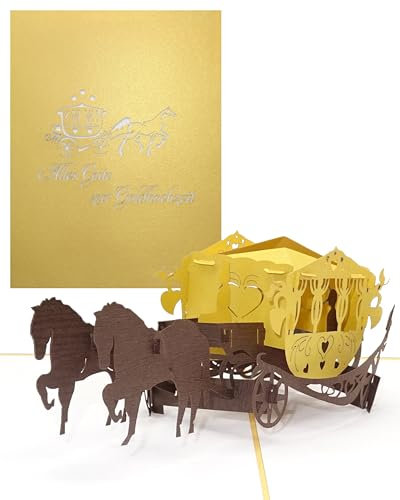 Pop Up Karte Alles Gute zur Goldhochzeit Kutsche, Goldhochzeitskarte, Glückwunsch, Goldhochzeit, Jubiläum Karte, 3D Karte, Grußkarte, Goldene Hochzeit, Karte zur Goldhochzeit