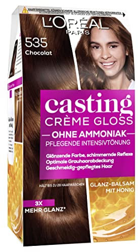 L'Oréal Paris Coloration ohne Ammoniak und ohne Silikone, Pflegende Intensivtönung mit Glanz-Reflex-Balsam, Casting Crème Gloss Haarfarbe, Nr. 535 Chocolate (Braun), 1 Stück
